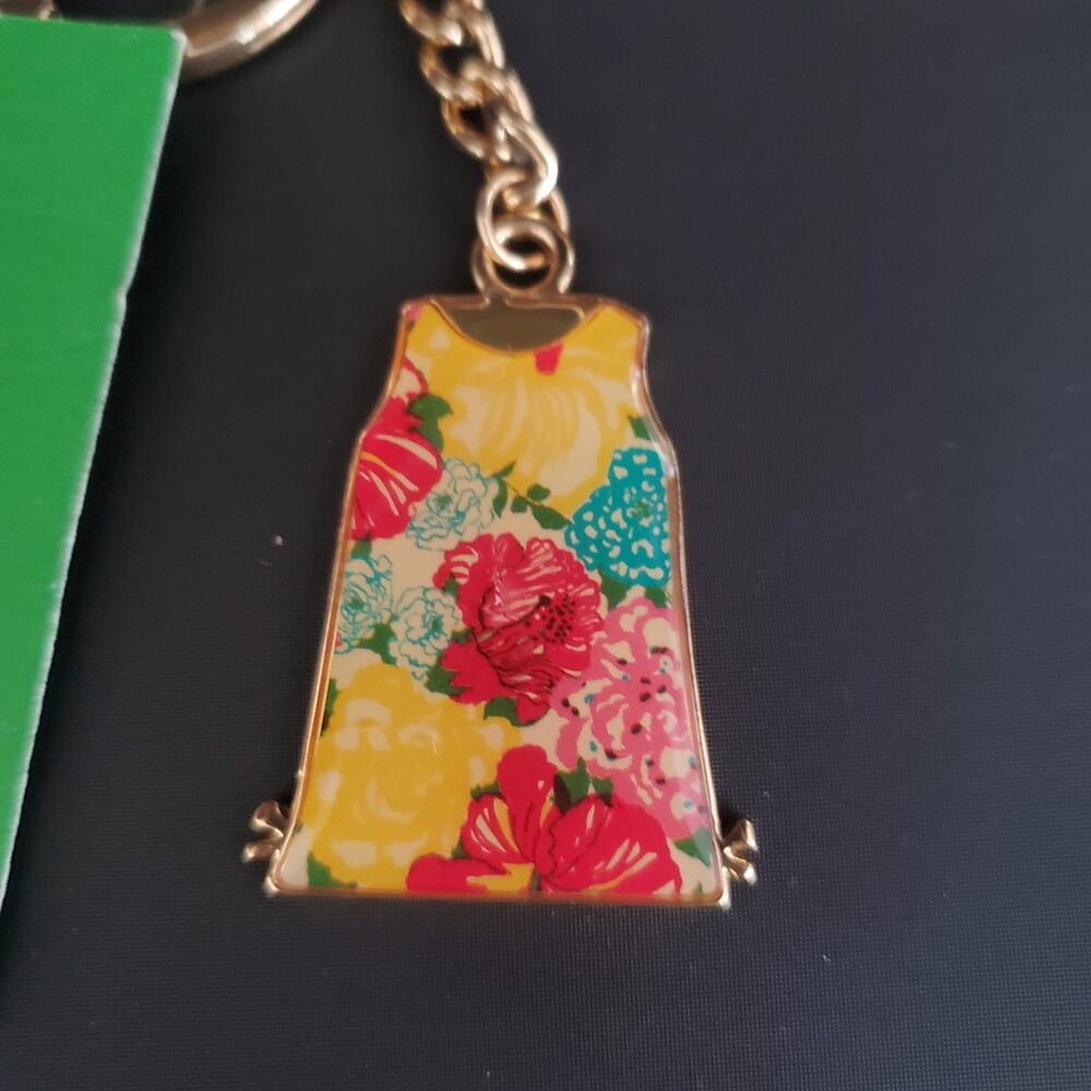 Lilly Pulitzer Keyring "Oh Shift" Heritage Floral Gold Tone New‎ with Tags